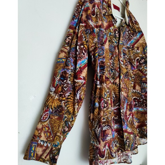 Vintage Ben Narasin Western Indian Wild West Cowboy Button Down Shirt SZ XL - Picture 6 of 7